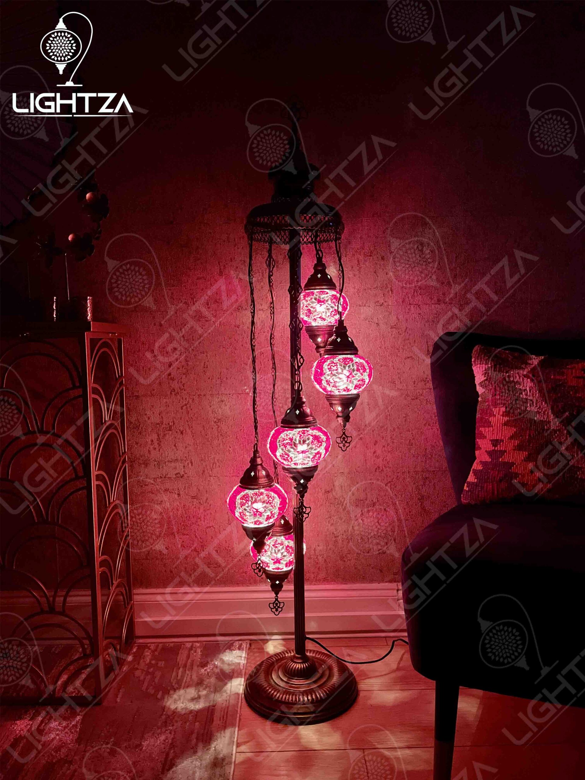 Scarlet Turkish Moroccan Mosaic Handmade 5 Globes Floor Lamp